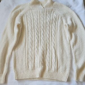 Karen Scott Off-White Cable Knit Turtleneck Sweater
